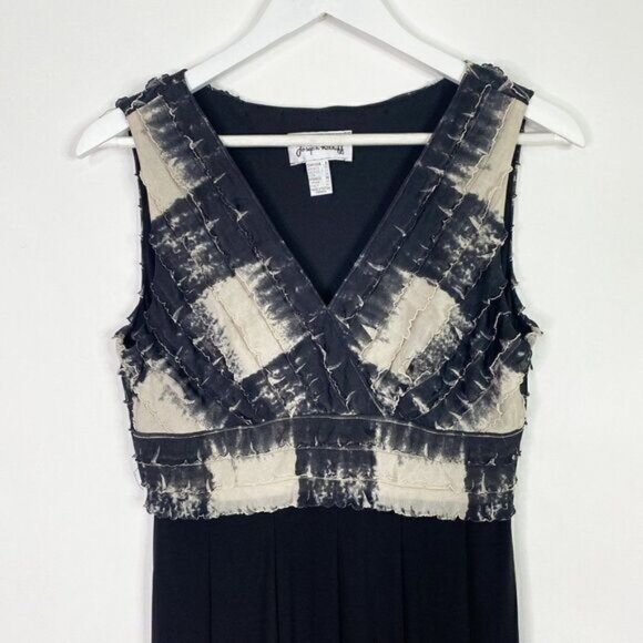 Joseph Ribkoff Black & White Ruffle Bodice A Line Sleeveless Dress - Picture 3 of 5